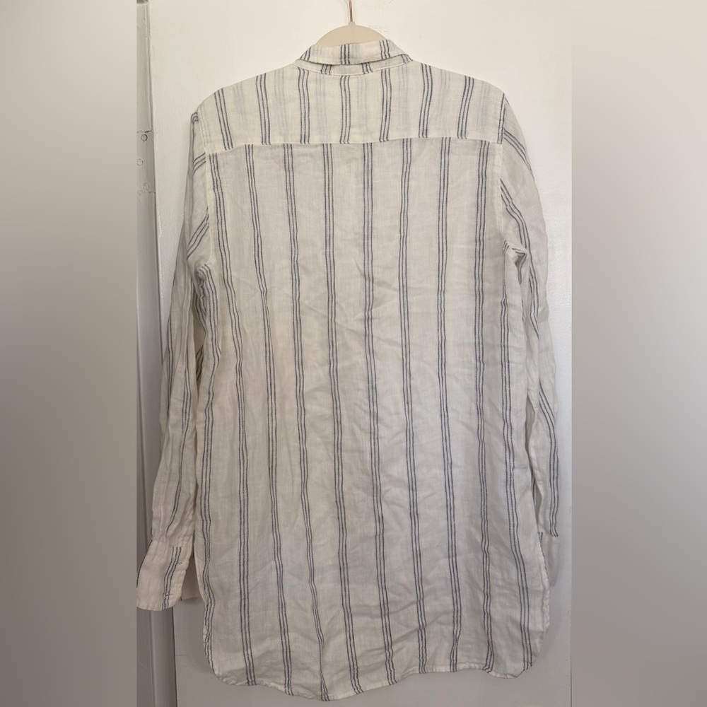CP Shades Blue Striped Linen Long Sleeve Button Down Tunic Size Medium - Picture 2 of 7